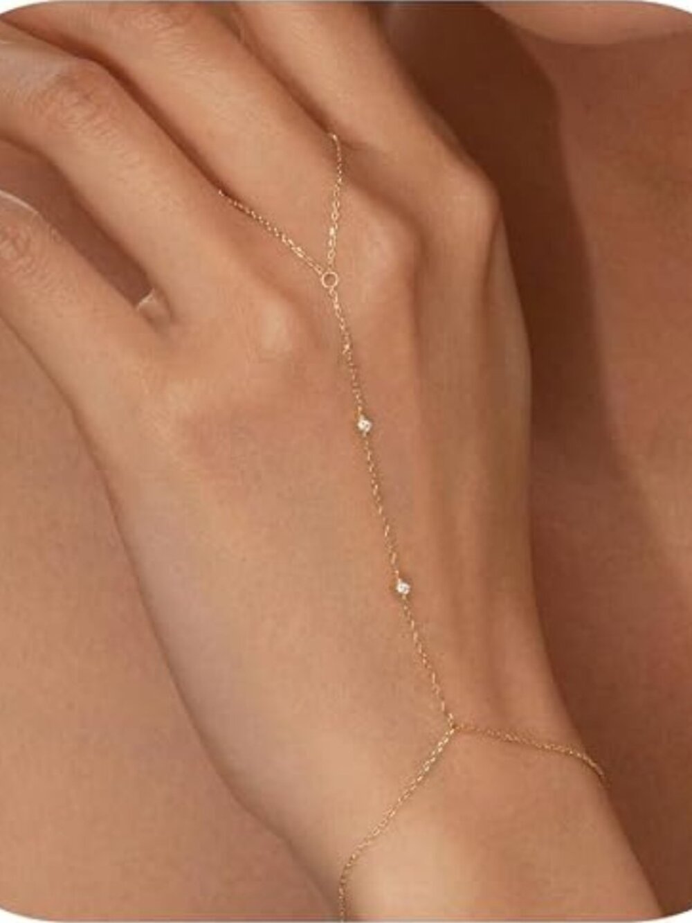 Women's 14K Gold Plated CZ Hand Chain Bracelet Ring Jewelry